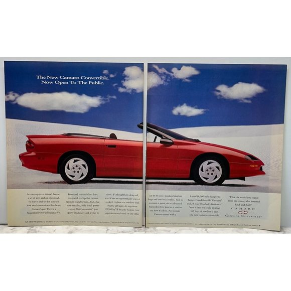 Chevrolet Camaro Print Ad Vintage 1994 Chevy Car Red Convertible Auto GMC - Picture 1 of 6